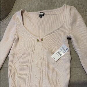 Beverly and beck/pac sun  cream Cable Knit V-Neck Sweater with Floral Accent
